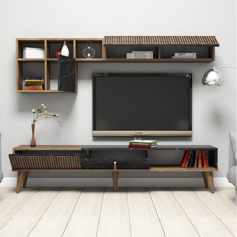 LIVING ROOM COMPOSITION FK11847.02 2PCS IN WALNUT-BLACK MARBLE LOOK LIVING ROOM COMPOSITION FK11847.02 2PCS IN WALNUT-BLACK MARBLE LOOK