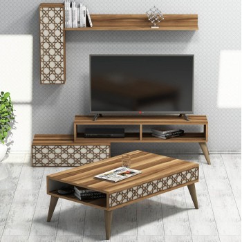 LIVING ROOM COMPOSITION FK11850.02 2PCS MELAMINE IN WALNUT-CREAM