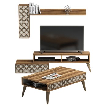 LIVING ROOM COMPOSITION FK11850.02 2PCS MELAMINE IN WALNUT-CREAM