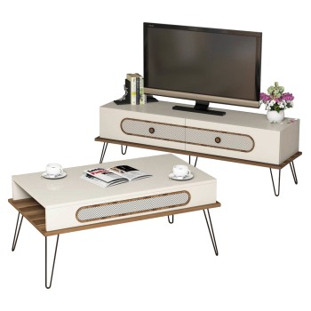LIVING ROOM COMPOSITION FK11851.01 2PCS MELAMINE IN CREAM-WALNUT