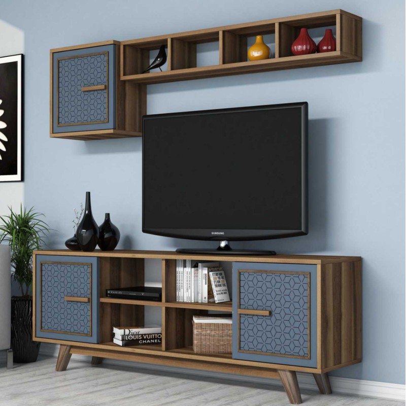 LIVING ROOM COMPOSITION FK11852.02 2PCS MELAMINE IN WALNUT-BLUE