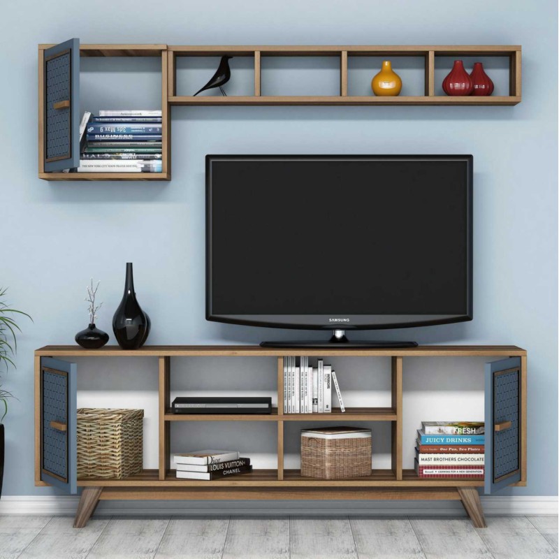 LIVING ROOM COMPOSITION FK11852.02 2PCS MELAMINE IN WALNUT-BLUE