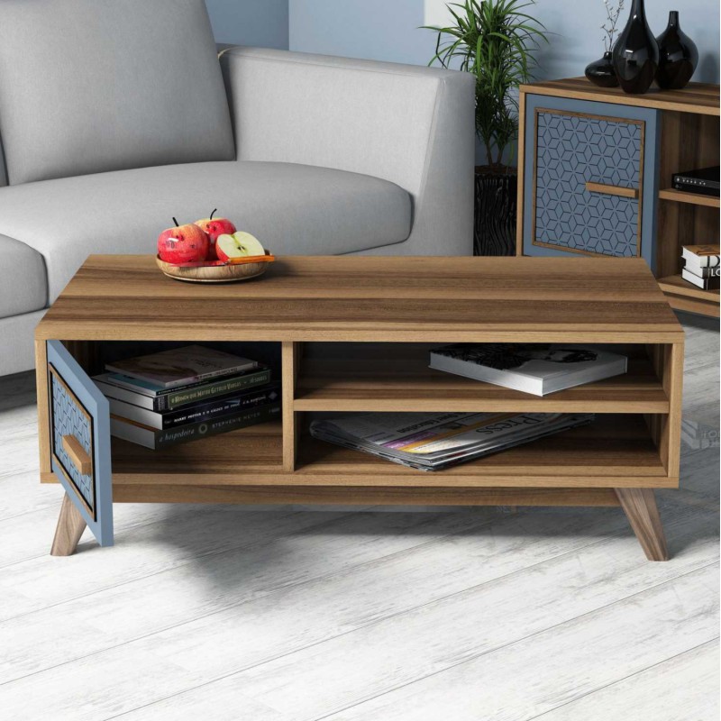 LIVING ROOM COMPOSITION FK11852.02 2PCS MELAMINE IN WALNUT-BLUE