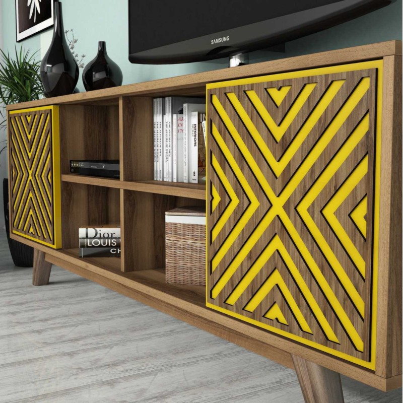 LIVING ROOM COMPOSITION FK11853.04 2PCS MELAMINE IN WALNUT-YELLOW