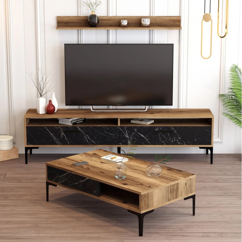 LIVING ROOM COMPOSITION FK11855.01 2PCS MELAMINE IN WALNUT-BLACK MARBLE