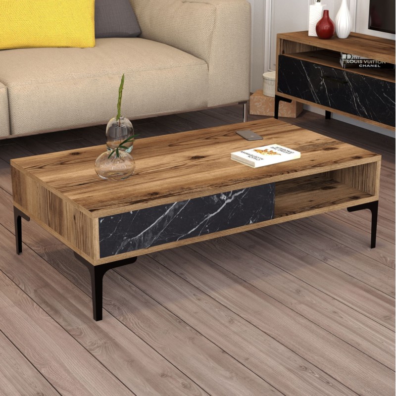LIVING ROOM COMPOSITION FK11855.01 2PCS MELAMINE IN WALNUT-BLACK MARBLE