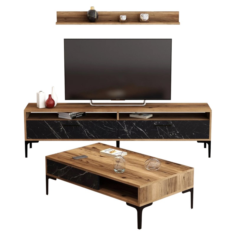 LIVING ROOM COMPOSITION FK11855.01 2PCS MELAMINE IN WALNUT-BLACK MARBLE