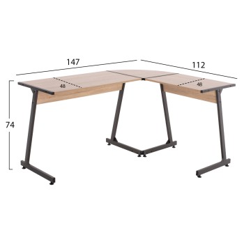 CORNER DESK FK9319 DARK GREY METAL FRAME AND MDF DESKTOP IN OAK COLOR 147X112X74Hcm. CORNER DESK FK9319 DARK GREY METAL FRAME AND MDF DESKTOP IN OAK COLOR 147X112X74Hcm.