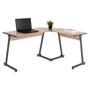 CORNER DESK FK9319 DARK GREY  METAL FRAME AND MDF DESKTOP IN OAK COLOR 147X112X74Hcm.