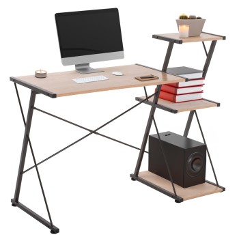 DESK NOREX FK9317 METALLIC BLACK WITH MDF DESKTOP IN OAK COLOR 116X48X89,5Hcm.
