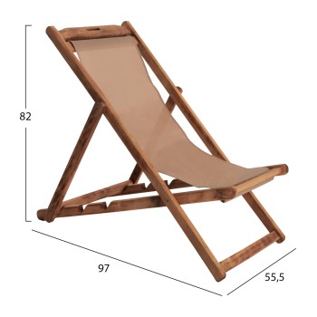 FOLDING BEACH CHAIR LIMNOS FK11707.04 BEECH WOOD WALNUT COLOR NO ARMS WATERPROOF FABRIC MOCHA COLOR