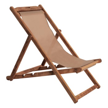 FOLDING BEACH CHAIR LIMNOS FK11707.04 BEECH WOOD WALNUT COLOR NO ARMS WATERPROOF FABRIC MOCHA COLOR