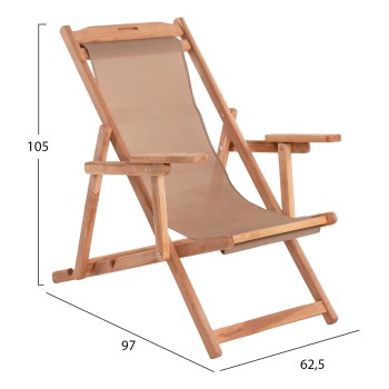 FOLDING BEACH CHAIR LIMNOS FK11433.04T BEECH WOOD NATURAL COLOR WITH ARMS TEXTLINE FABRIC MOCHA COLOR