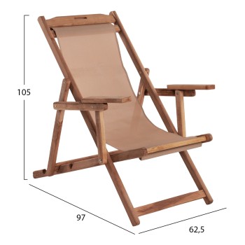 FOLDING BEACH CHAIR LIMNOS FK11878 BEECH WOOD WALNUT COLOR WITH ARMS TEXTLINE FABRIC WALNUT COLOR