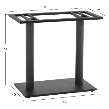 BASE FOR TABLE FK435.20 METAL DOUBLE IN MATTE GREY WITH HEIGHT ADJUSTERS 80Χ40Χ72Hcm.