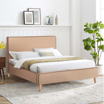 BED INDRA FB9662.02 BEIGE FABRIC BROWN RAIL FOR MATTRESS 160X200cm. BED INDRA FB9662.02 BEIGE FABRIC BROWN RAIL FOR MATTRESS 160X200cm.