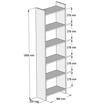 BOOKCASE CLASSIKER FK9226.13 MELAMINE DARK GREY-WHITE 48,5x22x160Hcm. BOOKCASE CLASSIKER FK9226.13 MELAMINE DARK GREY-WHITE 48,5x22x160Hcm.