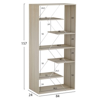 BOOKCASE TARS MELAMINE SONOMA-WHITE METAL RODS 84x24x157Hcm.FK2240.11 BOOKCASE TARS MELAMINE SONOMA-WHITE METAL RODS 84x24x157Hcm.FK2240.11