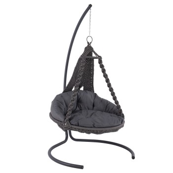 HANGING NEST AUGUST FK5922.10 MACRAME ROPE AND STEEL IN ANTHRACITE COLOR 123x113x145Hcm.