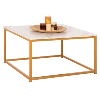 COFFEE TABLE BRAYLEN FK8942.11 MELAMINE WHITE MARBLE LOOK-GOLD BASE 75x75x43Hcm.