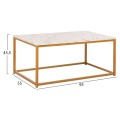 COFFEE TABLE SAFFRON FK8975.11 MELAMINE WHITE MARBLE LOOK-GOLD BASE 95x55x43.5Hcm.