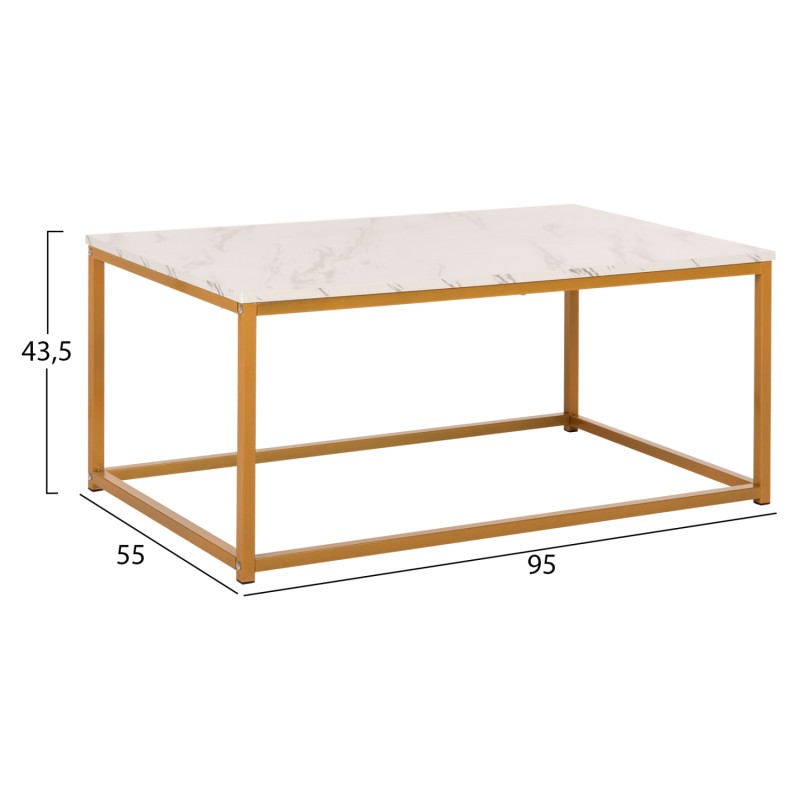 COFFEE TABLE SAFFRON FK8975.11 MELAMINE WHITE MARBLE LOOK-GOLD BASE 95x55x43.5Hcm.