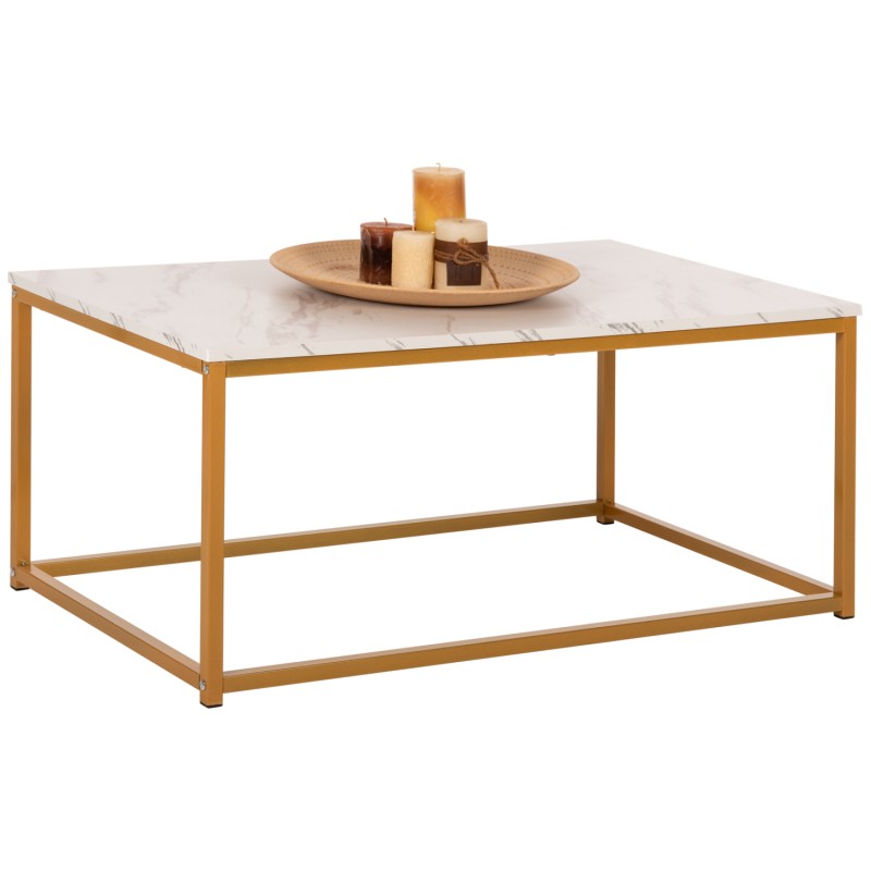 COFFEE TABLE SAFFRON FK8975.11 MELAMINE WHITE MARBLE LOOK-GOLD BASE 95x55x43.5Hcm.