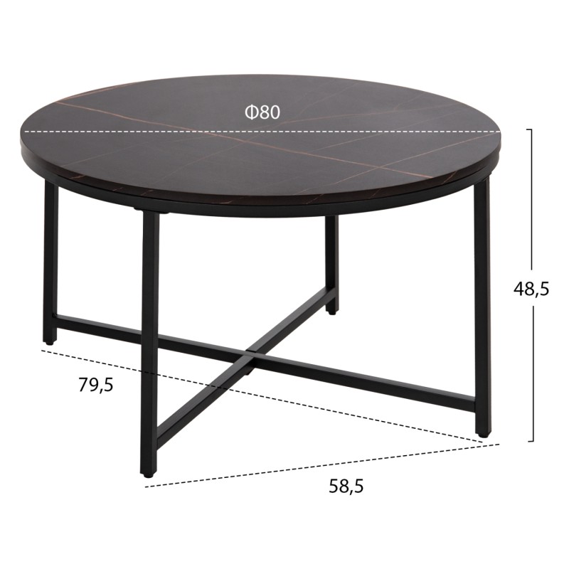 COFFEE TABLE FK9420.03 MELAMINE BLACK MARBLE-BLACK METAL LEGS Φ80x48,5Hcm. COFFEE TABLE FK9420.03 MELAMINE BLACK MARBLE-BLACK METAL LEGS Φ80x48,5Hcm.