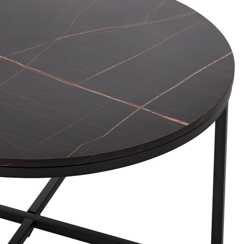 COFFEE TABLE FK9420.03 MELAMINE BLACK MARBLE-BLACK METAL LEGS Φ80x48,5Hcm. COFFEE TABLE FK9420.03 MELAMINE BLACK MARBLE-BLACK METAL LEGS Φ80x48,5Hcm.
