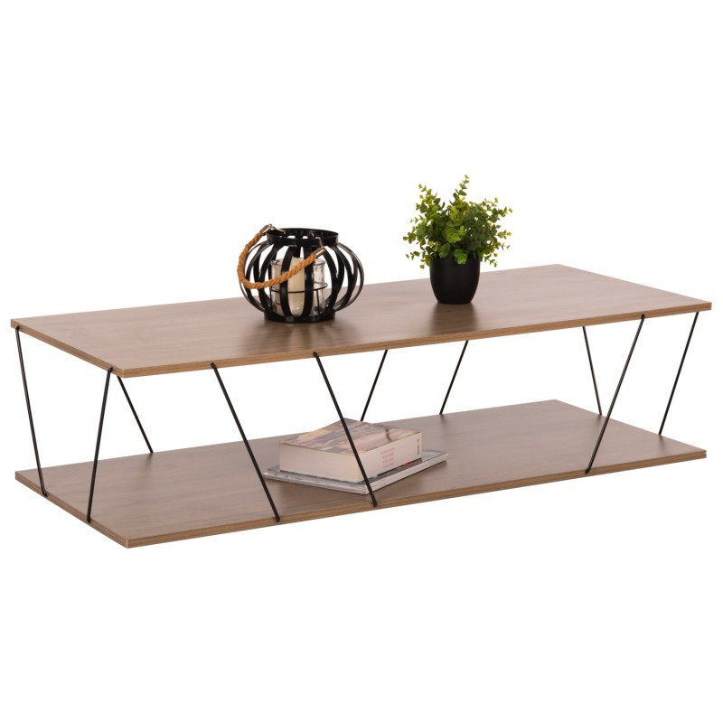 COFFEE TABLE TARS FK8927.12 WALNUT MELAMINE-BLACK METAL RODS 120Χ50Χ30Hcm. COFFEE TABLE TARS FK8927.12 WALNUT MELAMINE-BLACK METAL RODS 120Χ50Χ30Hcm.