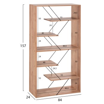 BOOKCASE TARS FK2240.14 NATURAL OAK MELAMINE-BLACK METAL RODS 84x24x157Hcm. BOOKCASE TARS FK2240.14 NATURAL OAK MELAMINE-BLACK METAL RODS 84x24x157Hcm.