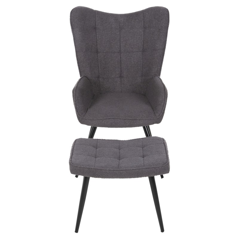 ARMCHAIR CRAWLEY WITH FOOTSTOOL FK8918.21 GREY BOUCLE FABRIC-BLACK METAL LEGS 70x74x105Hcm. ARMCHAIR CRAWLEY WITH FOOTSTOOL FK8918.21 GREY BOUCLE FABRIC-BLACK METAL LEGS 70x74x105Hcm.