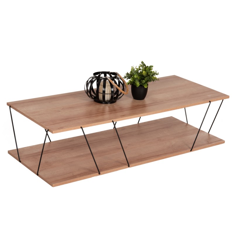 COFFEE TABLE TARS FK8927.11 NATURAL OAK MELAMINE-BLACK METAL RODS 120Χ50Χ30Hcm.