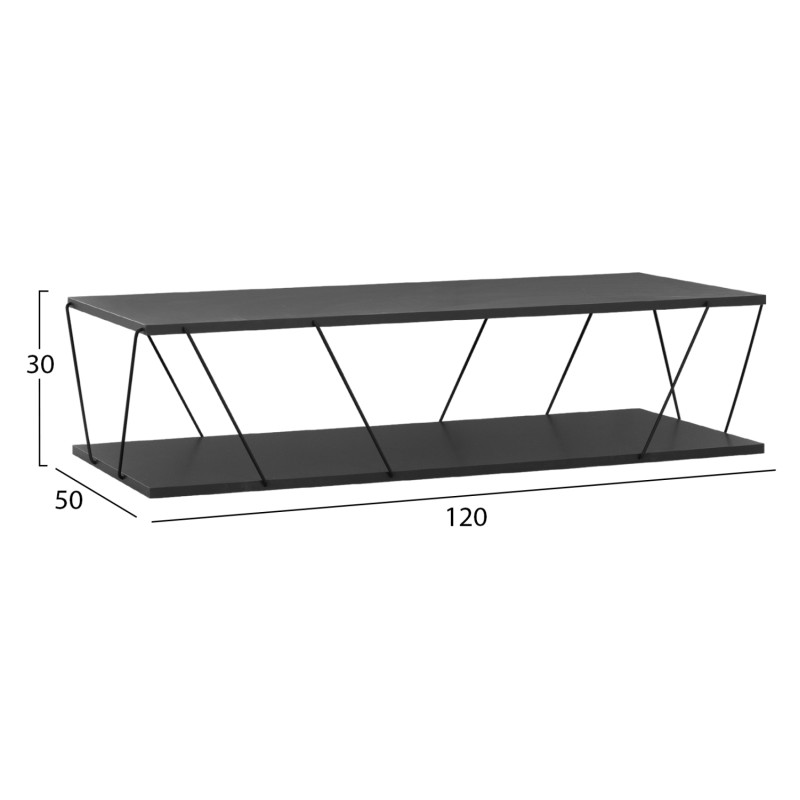 COFFEE TABLE TARS FK8927.20 GREY MELAMINE-BLACK METAL RODS 120Χ50Χ30Hcm.