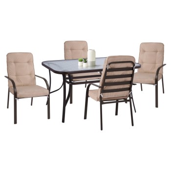 OUTDOOR DINING SET FK11880 METALLIC 5PCS BROWN-BEIGE