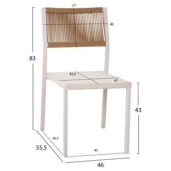 CHAIR ALUMINUM FK5921.02 WHITE FRAME AND TEXTLINE WITH BEIGE SYNTHETIC RATTAN 46x55,5x83Hcm. CHAIR ALUMINUM FK5921.02 WHITE FRAME AND TEXTLINE WITH BEIGE SYNTHETIC RATTAN 46x55,5x83Hcm.