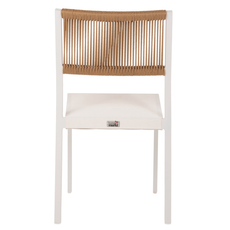 CHAIR ALUMINUM FK5921.02 WHITE FRAME AND TEXTLINE WITH BEIGE SYNTHETIC RATTAN 46x55,5x83Hcm. CHAIR ALUMINUM FK5921.02 WHITE FRAME AND TEXTLINE WITH BEIGE SYNTHETIC RATTAN 46x55,5x83Hcm.