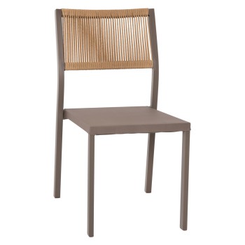CHAIR ALUMINUM FK5921.03 CHAMPAGNE FRAME AND TEXTLINE WITH BEIGE SYNTHETIC RATTAN 46x55,5x83Hcm.