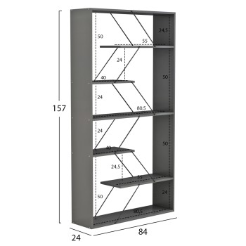 BOOKCASE TARS FK2240.20 GREY MELAMINE-BLACK METAL RODS 84x24x157Hcm. BOOKCASE TARS FK2240.20 GREY MELAMINE-BLACK METAL RODS 84x24x157Hcm.