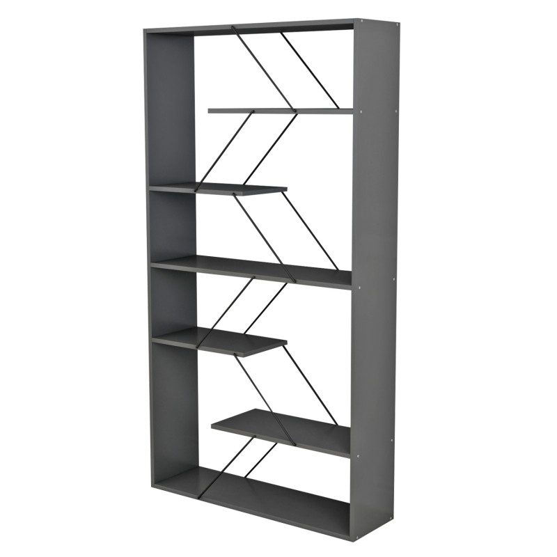 BOOKCASE TARS FK2240.20 GREY MELAMINE-BLACK METAL RODS 84x24x157Hcm. BOOKCASE TARS FK2240.20 GREY MELAMINE-BLACK METAL RODS 84x24x157Hcm.