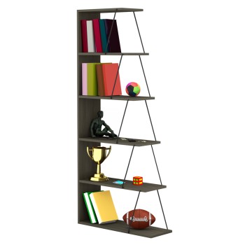 BOOKCASE MINI TARS FK2241.13 OLIVE GREY MELAMINE-BLACK METAL RODS 65x22-24x146Hcm.