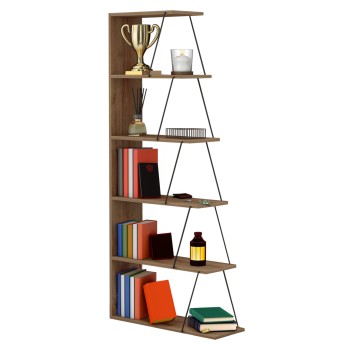 BOOKCASE MINI TARS FK2241.14 NATURAL OAK MELAMINE-BLACK METAL RODS 65x22-24x146Hcm.