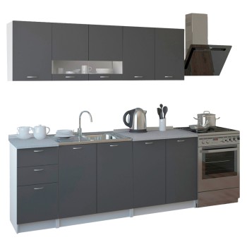 KITCHEN COMPOSITION BENTLEE FK2443.10 GREY MELAMINE WITH WHITE COUNTERTOP 200x46-29,2cm.