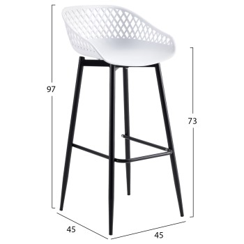 BAR STOOL FK8686.11 WHITE POLYPROPYLENE AND BLACK METAL LEGS 45x45x97Hcm. BAR STOOL FK8686.11 WHITE POLYPROPYLENE AND BLACK METAL LEGS 45x45x97Hcm.