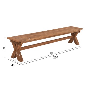 OUTDOOR BENCH FK9564 RECYCLED TEAK WOOD IN NATURAL COLOR 220x40x45Hcm.