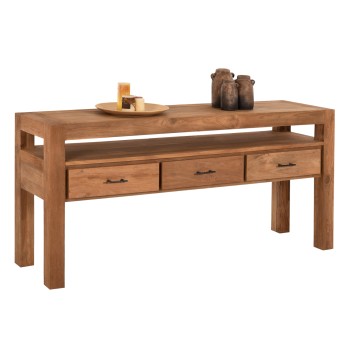 CONSOLE WITH 3 DRAWERS FK9556 RECYCLED TEAK WOOD IN NATURAL COLOR 180x45x80Hcm.