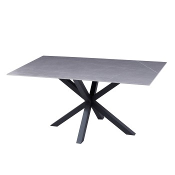 COFFEE TABLE FK9470.05 GREY MARBLE SINTERED STONE TOP-BLACK METAL BASE 120x60x45,5Hcm.