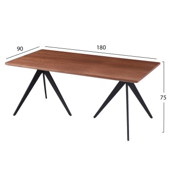 DINING TABLE GRIPPEN FK9451.02 WITH ASHTREE WOOD VENEER IN RUSTIC STYLE-BLACK METAL TRIPOD LEGS 180x90x75Hcm.