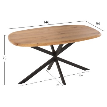 DINING TABLE OVAL RODDEN FK11903.01 WERZALIT TABLETOP IN NATURAL WOOD COLOR-BLACK METAL BASE 146x94x75Hcm.