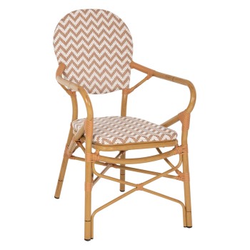 ARMCHAIR ALUMINUM FK5928.03 BAMBOO LOOK WITH TEXTLINE- NATURAL &WHITE 55x58x95Hcm.